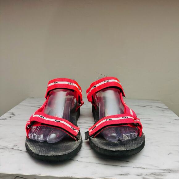 Victorias Secret Pink Strappy Neon Red Sandals Women’s Size 8 - Picture 2 of 8